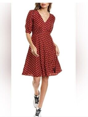 Rebecca Taylor Women’s Burgundy Printed V-Neck Midi